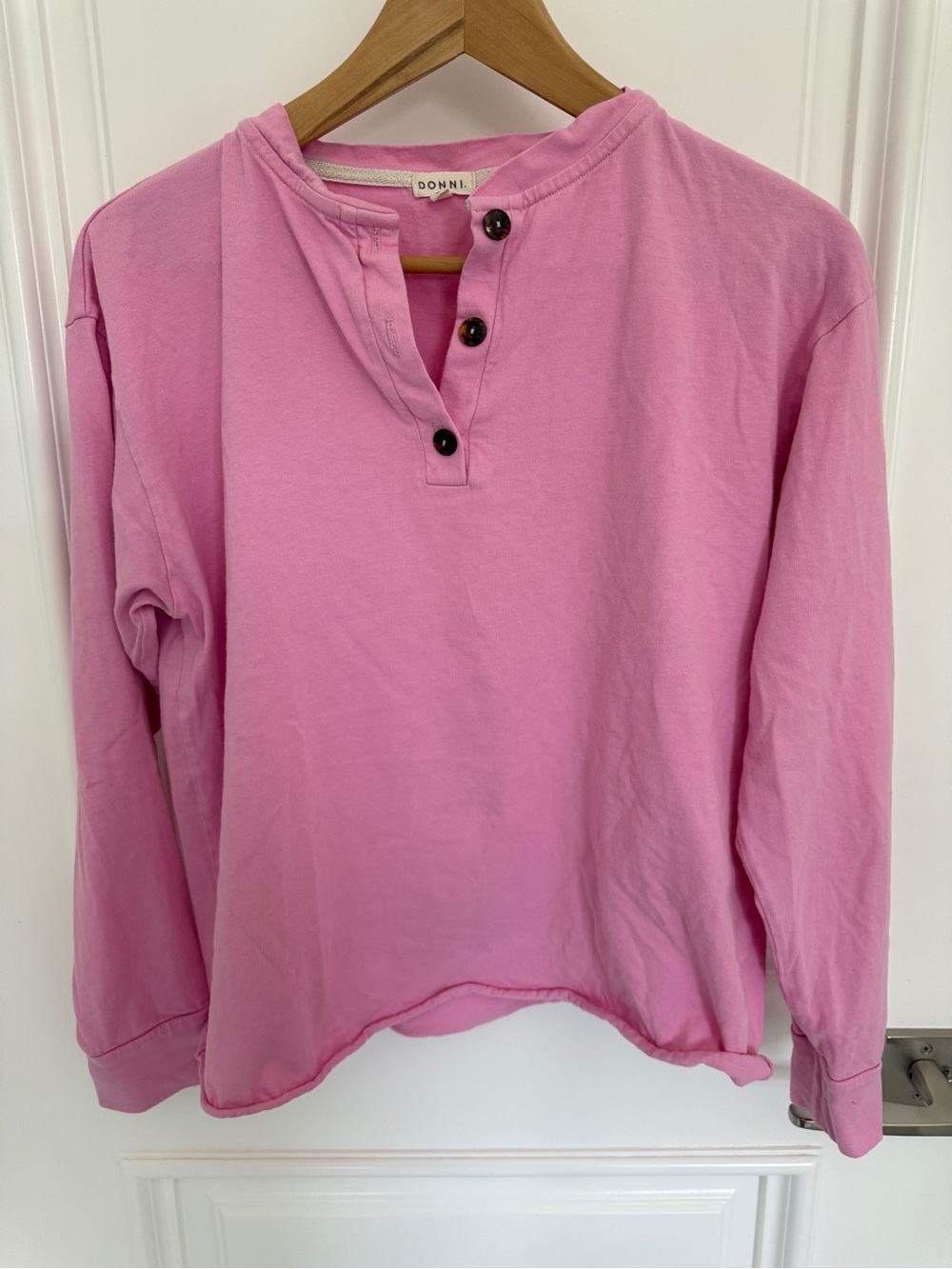 DONNI. Pink Long Sleeve Henley Tee